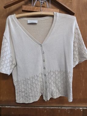Casual Corner Vintage Pointelle Knit Cardigan - Cream